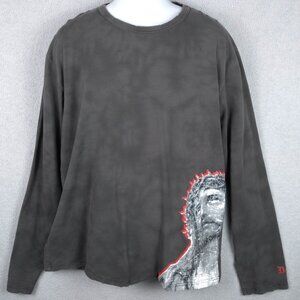 Dragonfly Jesus Graphic Long-Sleeve Tee Distressed Edges XL Cotton Mens Y2K